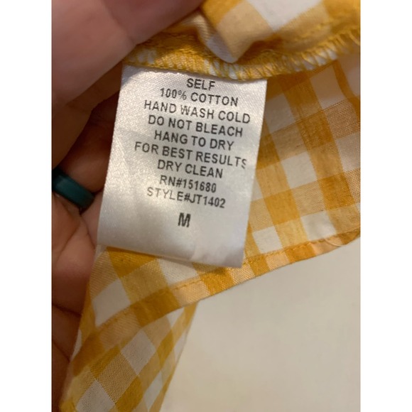 Storia sunflower yellow white check ruffled straps tank top. Size medium. - Picture 5 of 5